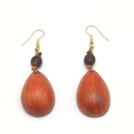 Boucles d'oreilles artisanales en bois "Red heart"