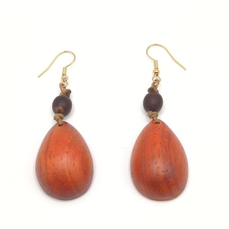 Boucles d'oreilles artisanales en bois "Red heart"